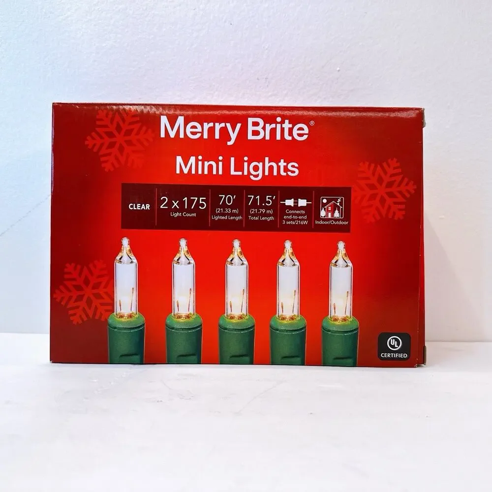 Merry‎ Brite 700 Mini Lights Clear Bulb Green Wire Indoor Outdoor Christmas 70'